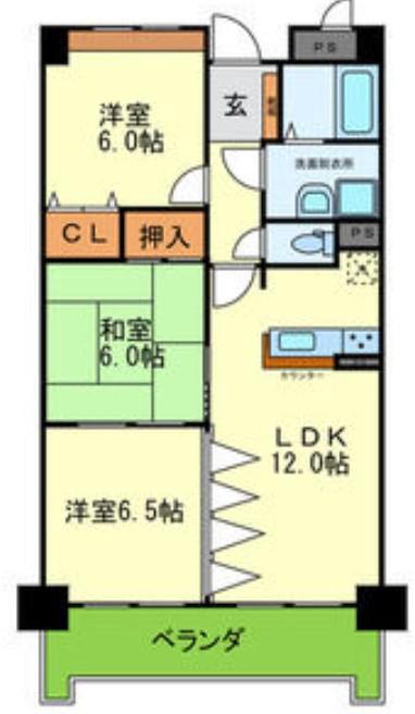サンダモン北勘(3LDK/3階)の間取り写真