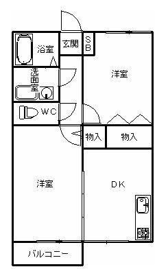 ビュー金上 B棟(2DK/1階)の間取り写真