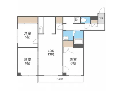 地下鉄東西線 南郷７丁目駅 徒歩3分 9階建 築33年(3LDK/2階)の間取り写真