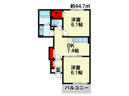 グレイス・E III(2DK/1階)の間取り写真