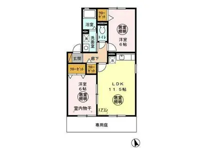 フロンティエール西館(2LDK/1階)の間取り写真