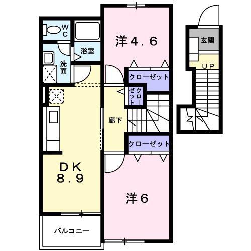 アタゴ・パインヒルズ(2DK/2階)の間取り写真