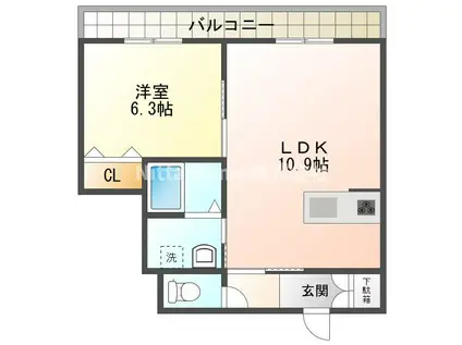 ベルテ本郷口(1LDK/2階)の間取り写真