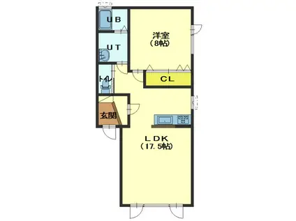 セピア七重浜III B(1LDK/1階)の間取り写真