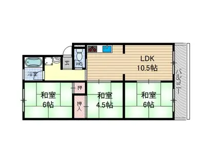 浪速コーポ(3LDK/4階)の間取り写真