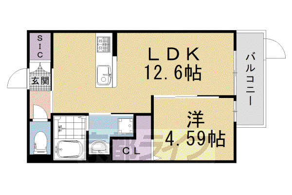 SIDE西ノ京(1LDK/1階)の間取り写真