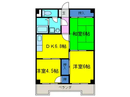 クリスタルハイツ寺田(3DK/2階)の間取り写真