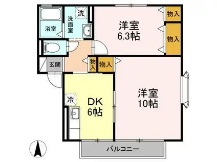 ヴィラ・隆光(2DK/2階)の間取り写真