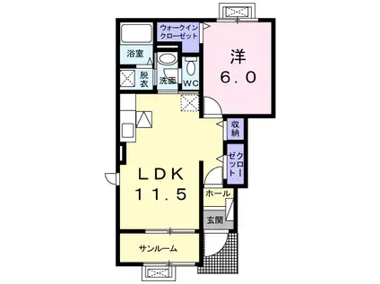 グレイスヒルズ(1LDK/1階)の間取り写真