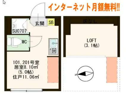 エクラール(ワンルーム/1階)の間取り写真