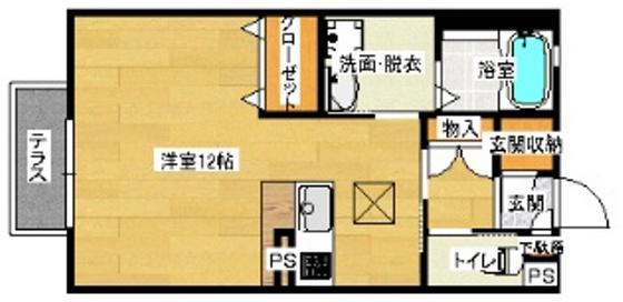メロディー参番館(ワンルーム/1階)の間取り写真