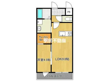 佐賀市八戸アパート(1LDK/1階)の間取り写真