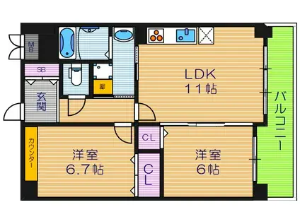 エスタブレヤマキ(2LDK/2階)の間取り写真
