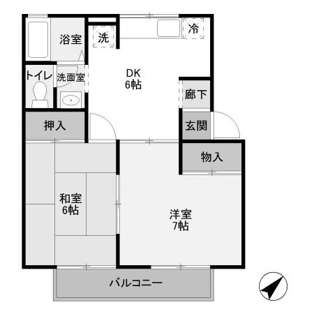 コーポ七曲りD(2DK/1階)の間取り写真