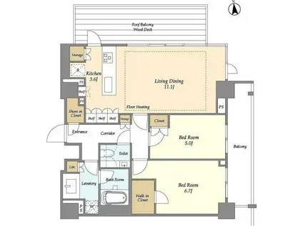 オアーゼ新宿市谷薬王寺(2LDK/4階)の間取り写真