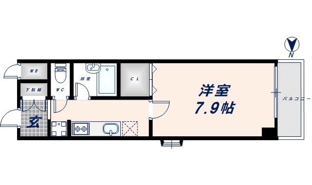 ステュディオ(1K/9階)の間取り写真