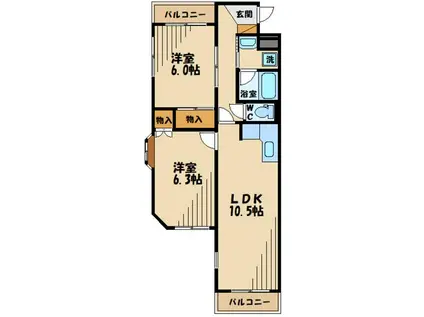 エクストール武蔵野台(2LDK/4階)の間取り写真