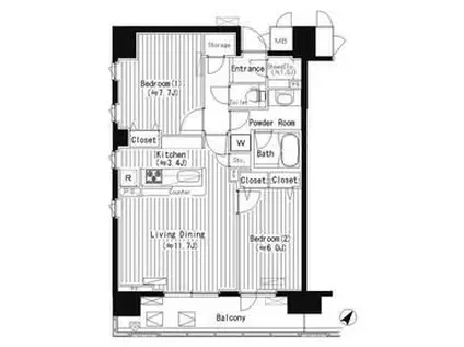 PRIME URBAN 東中野 COURT(2LDK/5階)の間取り写真