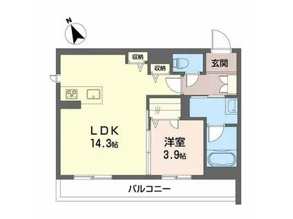 ヒールコート本町(1LDK/3階)の間取り写真