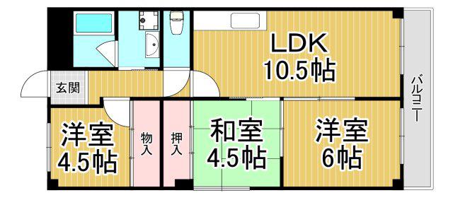 ロワール甲子園(3LDK/2階)の間取り写真