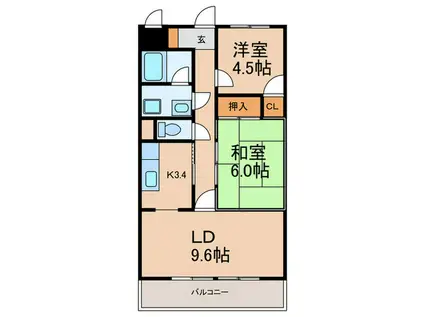 サニーウェルス(2LDK/1階)の間取り写真