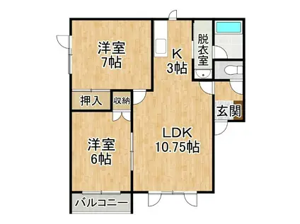 ハウスオブローズ1(2LDK/2階)の間取り写真