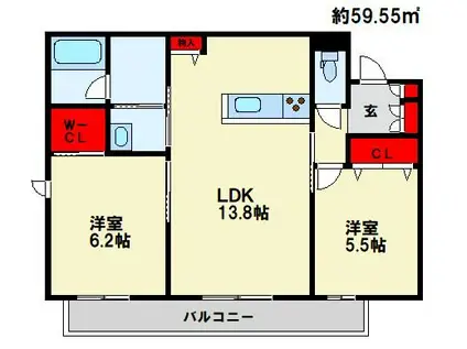 ボヤージュ春日(2LDK/3階)の間取り写真