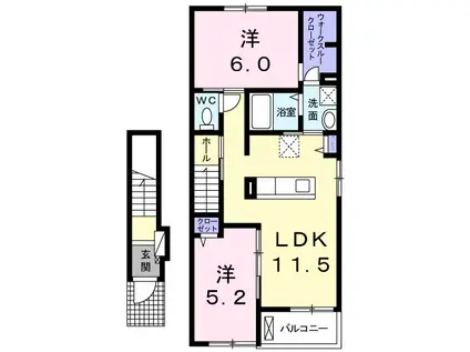 ヴィラ・セラーダ(2LDK/2階)の間取り写真