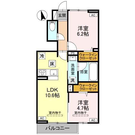 RESIDIA 東城南(2LDK/1階)の間取り写真