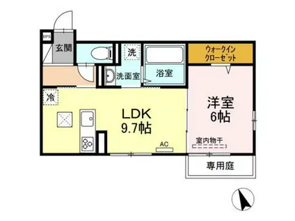 ノクターン I棟(1LDK/1階)の間取り写真