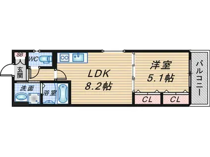 クリエオーレ蛍池II(1LDK/1階)の間取り写真