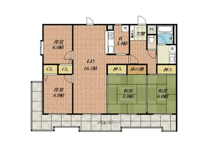 エステート茨木(4LDK/3階)の間取り写真