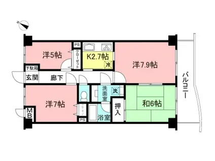 ダイアパレス向ヶ丘遊園II(3LDK/9階)の間取り写真