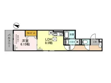 DーROOM旗塚通(1LDK/1階)の間取り写真