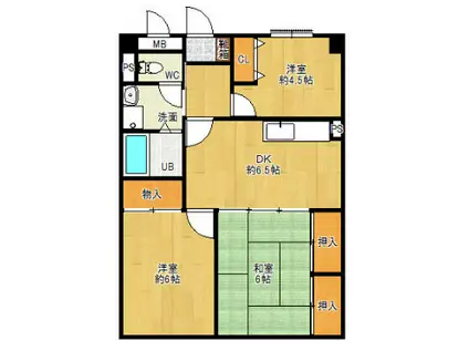 サンライズ津福(3DK/3階)の間取り写真