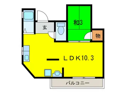 西明石サンライズマンション(1LDK/3階)の間取り写真