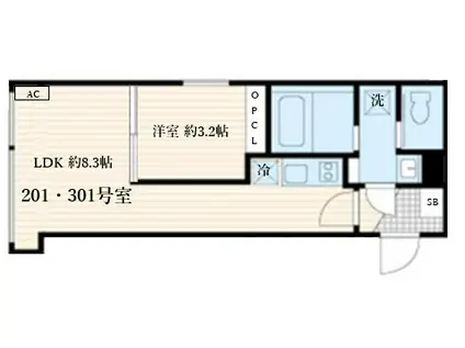 SKULD神楽坂(1LDK/3階)の間取り写真