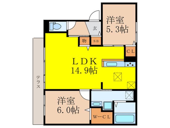 D-RESIDENCE高槻市下田部A棟PJ(2LDK/1階)の間取り写真