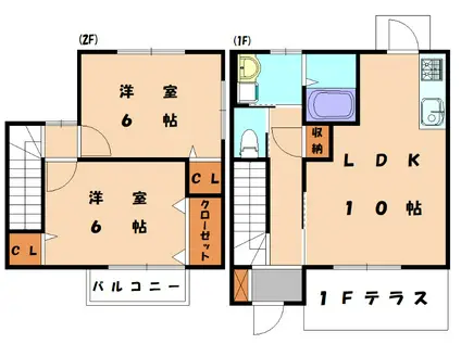 ハイルーラルIV B(2LDK/1階)の間取り写真