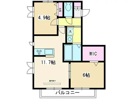 ユニヴェール(2LDK/2階)の間取り写真