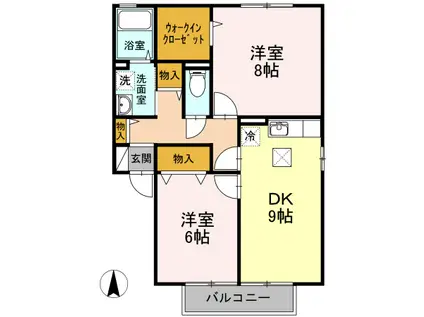 エクセレント上河原 A棟(2DK/1階)の間取り写真