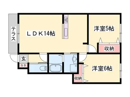 フェリア山崎(2LDK/1階)の間取り写真