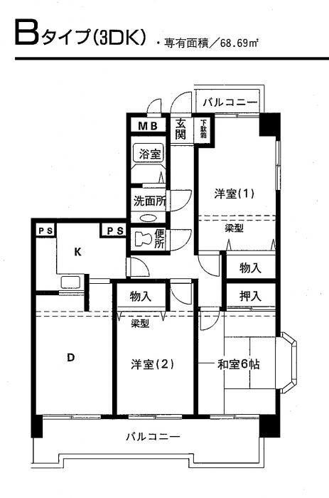 粟飯原マンション(3DK/2階)の間取り写真