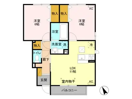 D‐ROOMウル・シャンティ A101(2LDK/1階)の間取り写真