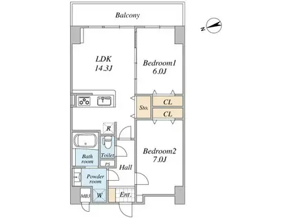 スカイグランデ千住(2LDK/6階)の間取り写真