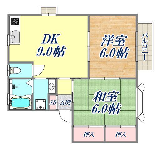 チェルシー(2DK/1階)の間取り写真