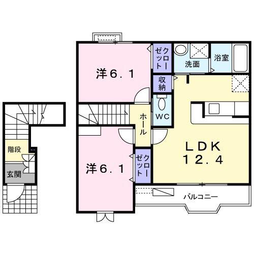 グランディールB(2LDK/2階)の間取り写真