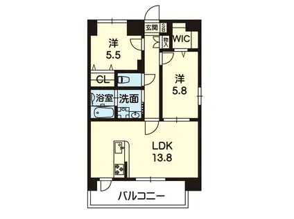 ヴィオラ坪井川遊水公園(2LDK/9階)の間取り写真