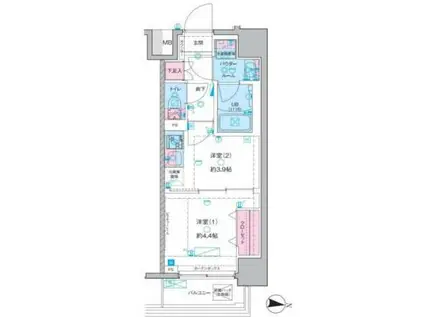 GENOVIA木場II(1DK/2階)の間取り写真