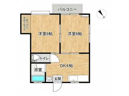 ファーストインローズマリーハウスII(2DK/2階)の間取り写真